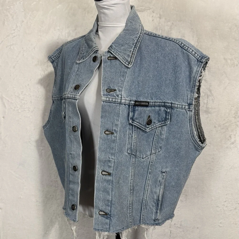 Y2K Harley Davidson Denim Vest‎ Size L Distressed Florida Logo Patch Grunge VTG - Picture 3 of 16